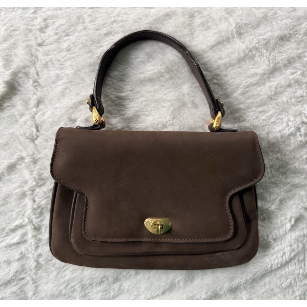Vintage Lefcort Leather Top Handle Handbag Brown Made In Italy